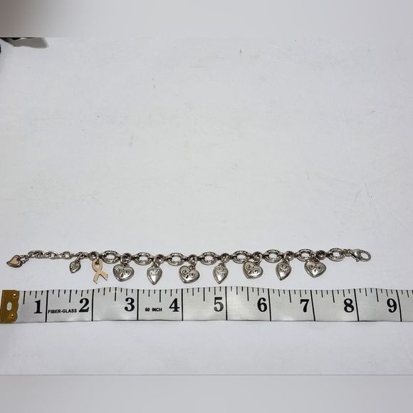 Brighton Silver Pl Charm Bracelet Hearts Faith Hope Heal Ribbon Breast Cancer - Picture 7 of 7